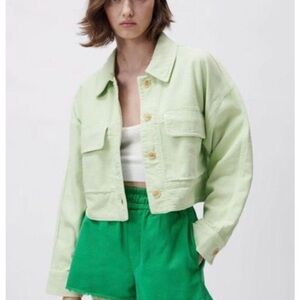 Zara Mint Green Cropped Jean Jacket